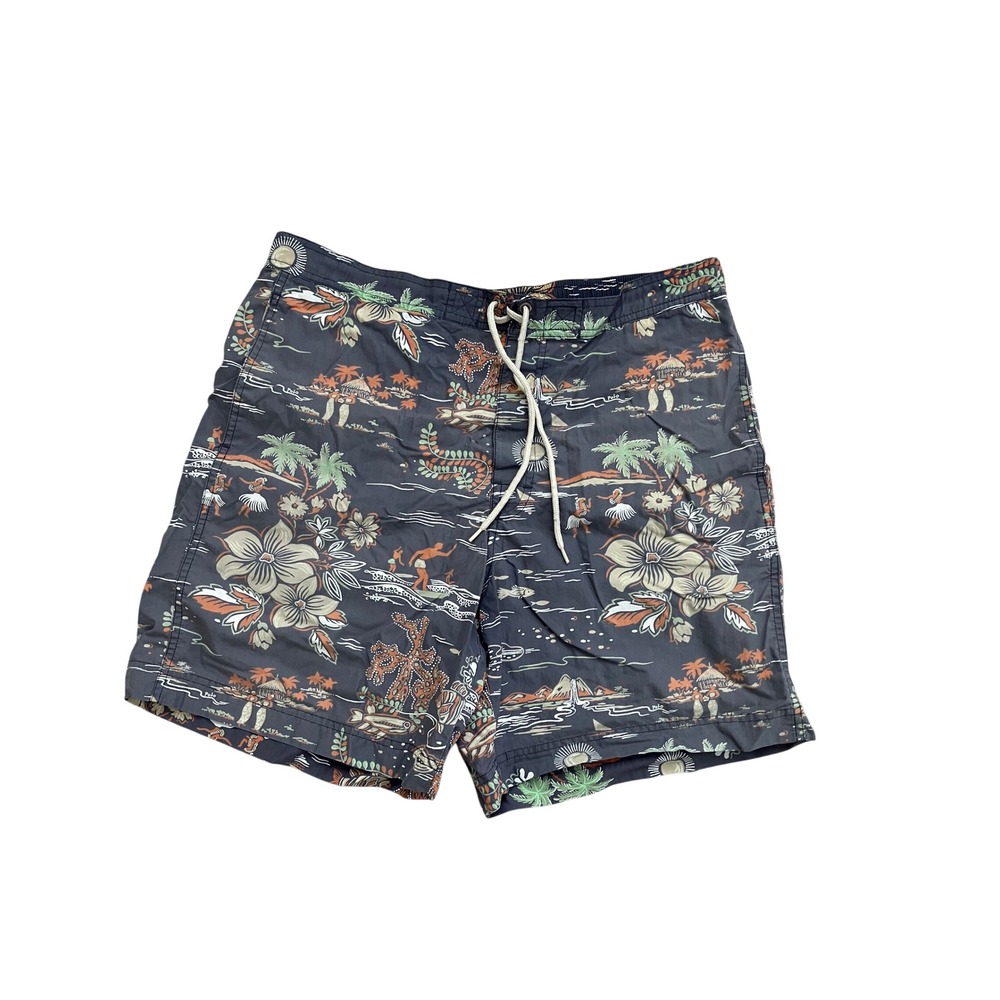 Polo Sport Ralph Lauren Mens Vintage‎ Hawaiian Tropical Swim Trunks Navy Blue M